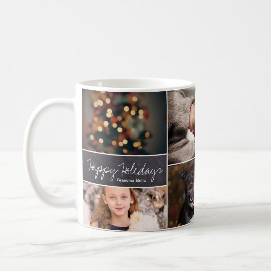 Personalised, Christmas, Collage 6 Photos, Chalk Coffee Mug