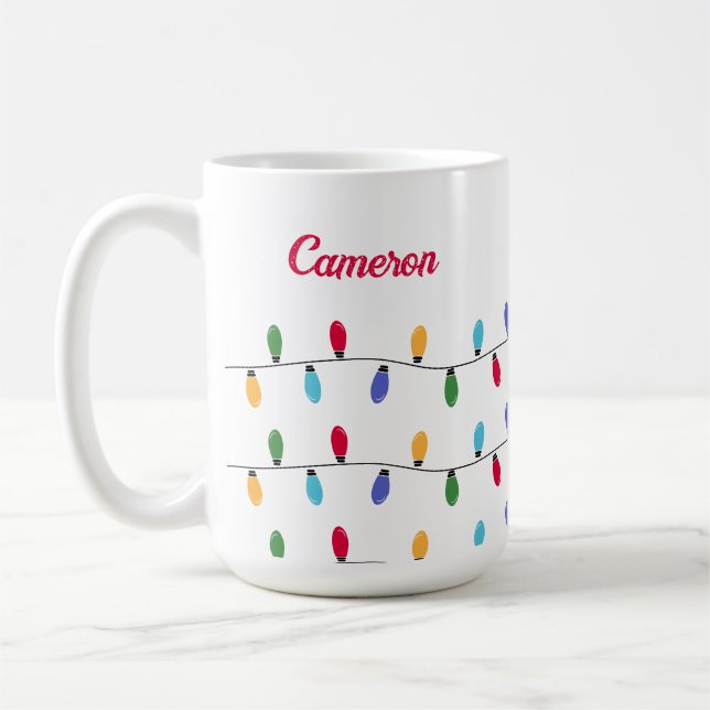 Personalised Christmas Colourful String of lights Coffee Mug (Left)