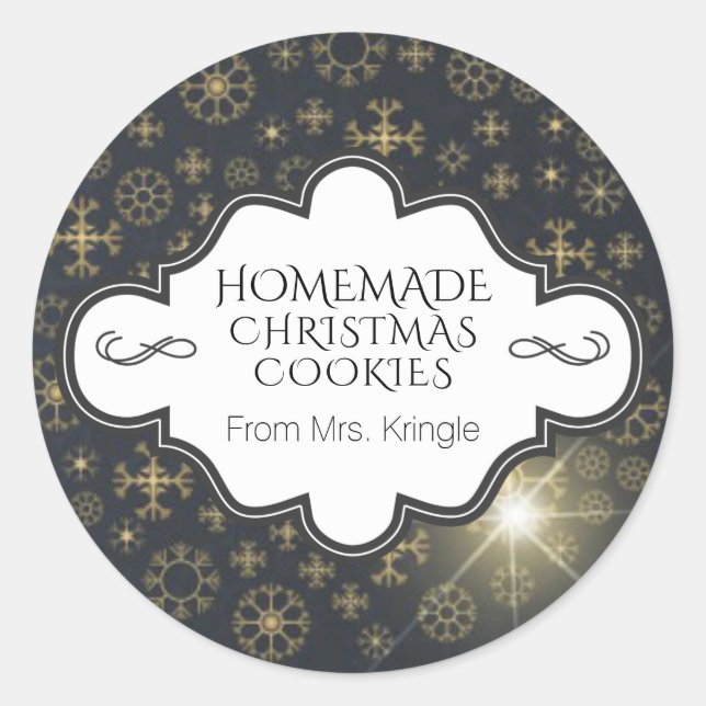 Personalised Christmas Cookie Holiday Baking Gold Classic Round Sticker (Front)