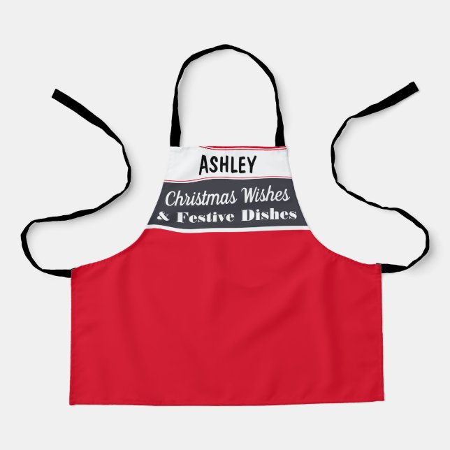 Personalised Christmas Cooking Baking Kitchen Red Apron (Front)
