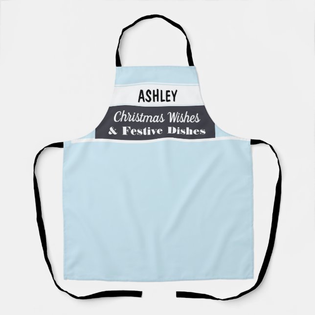 Personalised Christmas Cooking Light Blue Kitchen Apron (Front)