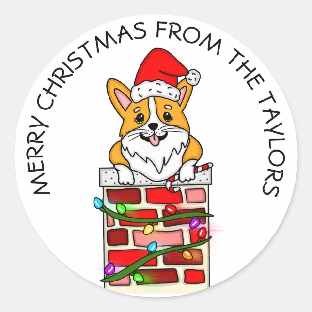 Personalised Christmas Corgi Classic Round Sticker (Front)