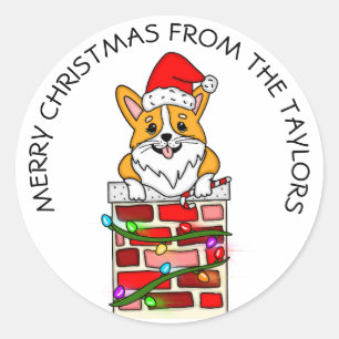 Personalised Christmas Corgi Classic Round Sticker