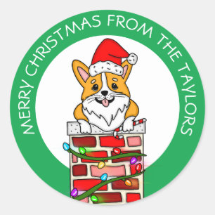 Personalised Christmas Corgi Classic Round Sticker