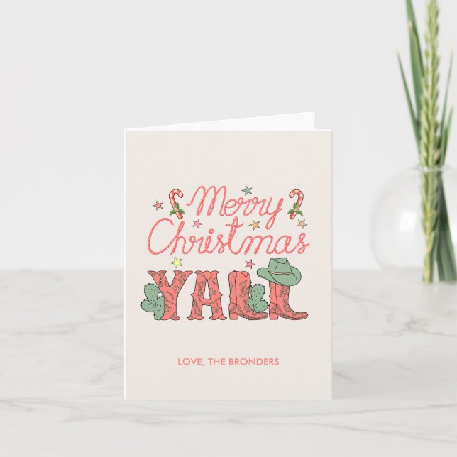 Personalised Christmas Cowgirl Blank Holiday Card (Front)