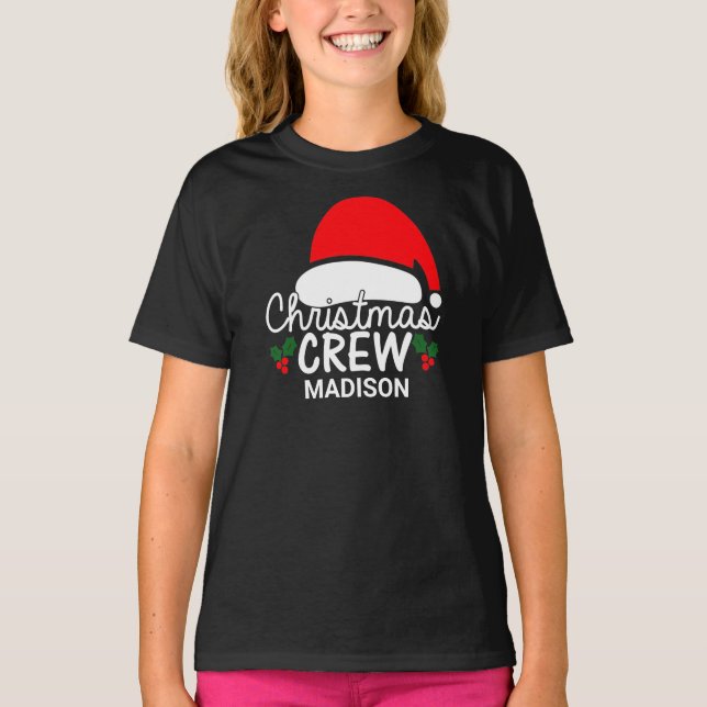 Personalised Christmas Crew Kid Santa Hat Family   T-Shirt (Front)