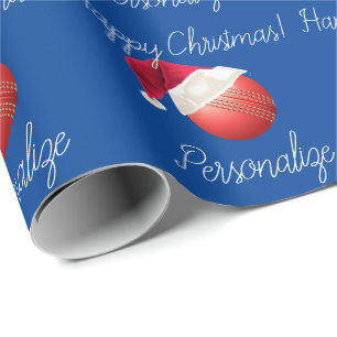 Personalised Christmas Cricket Ball Santa Holiday  Wrapping Paper