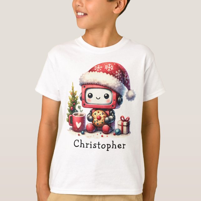 Personalised Christmas Cute Robot T-Shirt (Front)