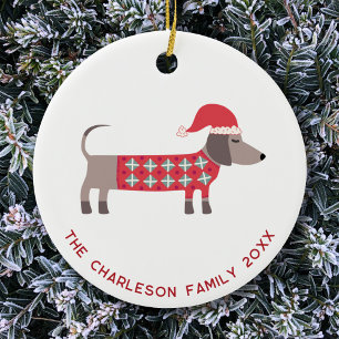 Personalised Christmas Dachshund Dog Fun  Ceramic Tree Decoration