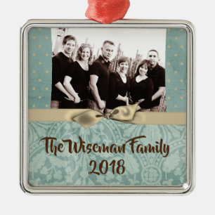 Personalised Christmas Damask Winte PHOTO Ornament