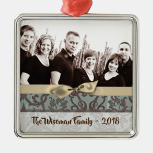 Personalised Christmas Damask Winte PHOTO Ornament