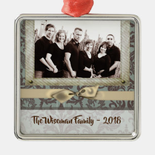 Personalised Christmas Damask Winte PHOTO Ornament