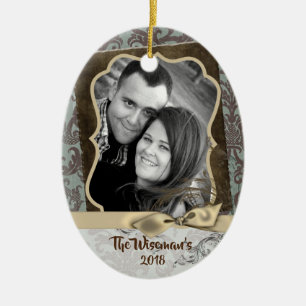 Personalised Christmas Damask Winte PHOTO Ornament