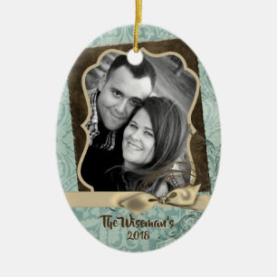 Personalised Christmas Damask Winte PHOTO Ornament