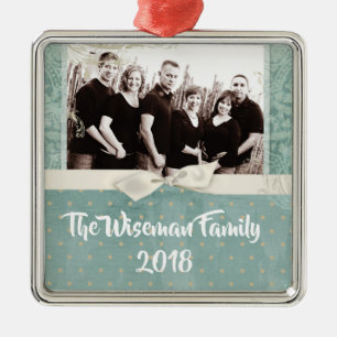 Personalised Christmas Damask Winte PHOTO Ornament