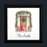 Personalised Christmas Decorations Home Custom  Gift Box<br><div class="desc">Cute keepsake jewellery gift box featuring a Christmas decorated home with red bows,  wreaths,  garland and holly berries.  Customise with recipient’s name.</div>