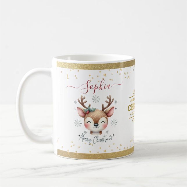 Personalised Christmas Deer Face Christmas Coffee Mug (Left)