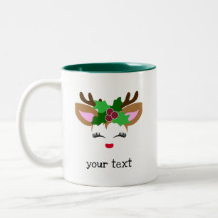 Personalised Christmas Deer Face Christmas Two-Tone Coffee Mug