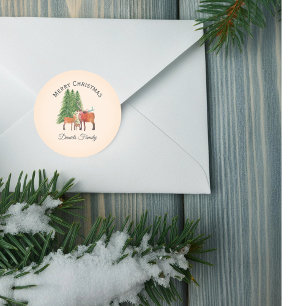 Personalised Christmas Deer Family Classic Round Sticker