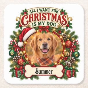 Personalised Christmas Dog Photo and Name Coaster