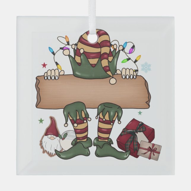Personalised Christmas Elf Glass Tree Decoration (Front)
