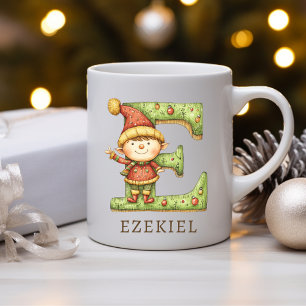 Personalised Christmas Elf Initial E Monogram Coffee Mug