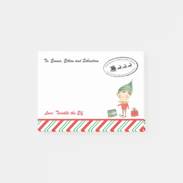 Personalised Christmas Elf Mail Post-it Notes (Front)