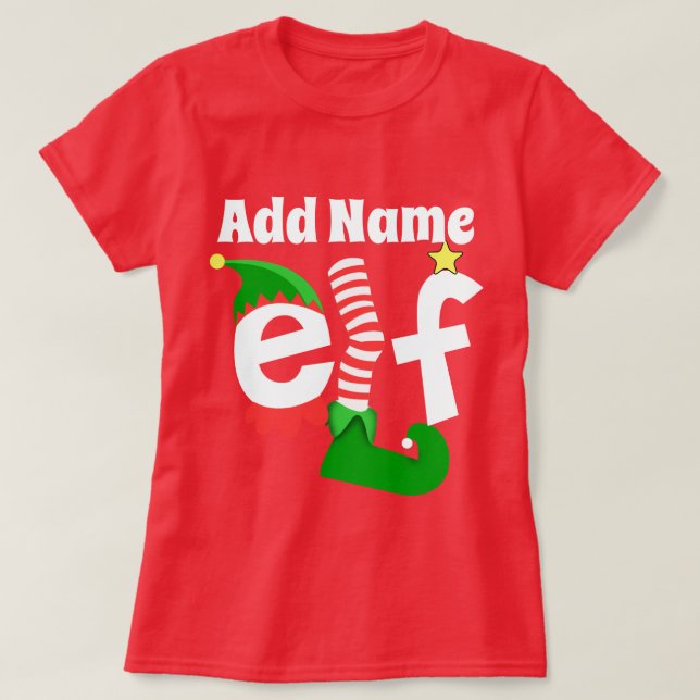 Personalised Christmas Elf Name T-Shirt (Design Front)