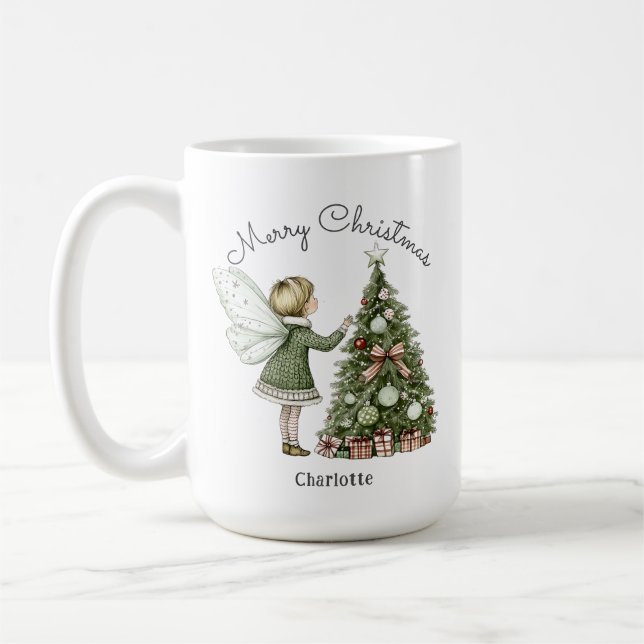 Personalised Christmas Fairy Decorating Tree  Coffee Mug (Left)