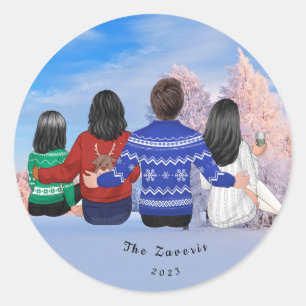 Personalised Christmas Family Mum Dad Daughters Classic Round Sticker