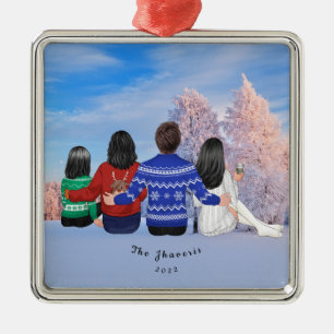 Personalised Christmas Family Mum Dad Daughters Metal Tree Decoration