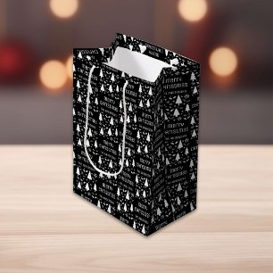 Personalised Christmas Family Name Black and White Medium Gift Bag