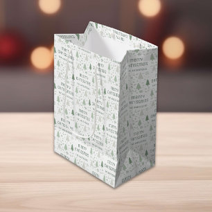 Personalised Christmas Family Name Sage Green Medium Gift Bag