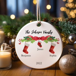 Personalised Christmas Family of 3 With Names 2023 Ceramic Tree Decoration