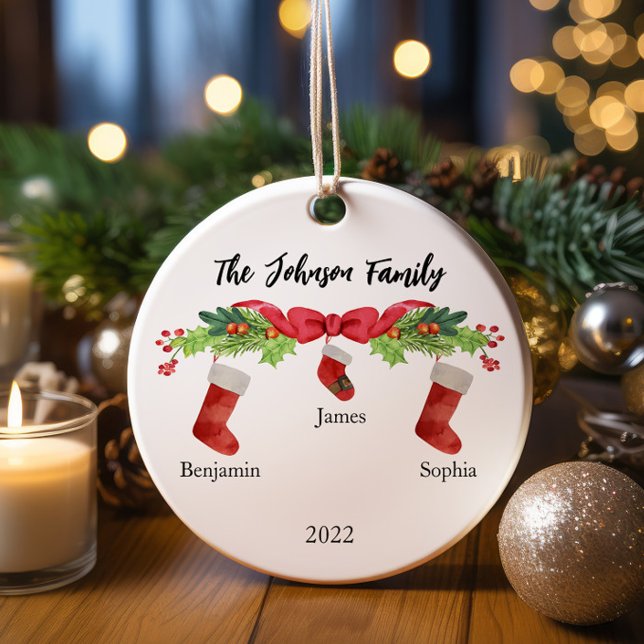 Personalised Christmas Family of 3 With Names 2023 Ceramic Tree Decoration (Creator Uploaded)