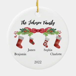 Personalised Christmas Family of 4 With Names 2023 Ceramic Tree Decoration