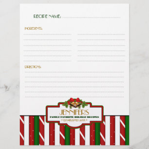 Personalised Christmas Family Recipe Binder Insert