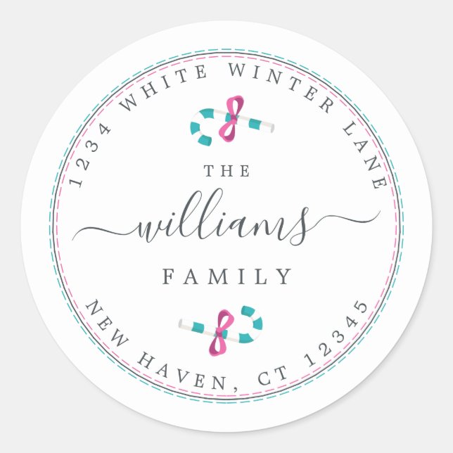 Personalised Christmas Family Return Address Classic Round Sticker (Front)