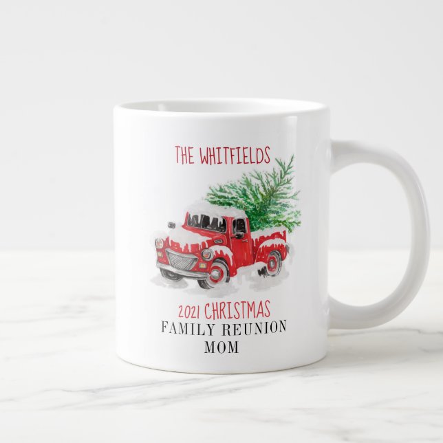 Personalised Christmas Family Reunion Red Truck Large Coffee Mug (Right)