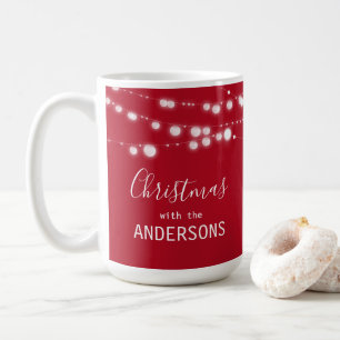 Personalised Christmas family vintage lights red Coffee Mug