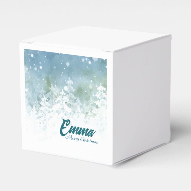 Personalised Christmas Favour boxes - Teal Winter  (Front Side)