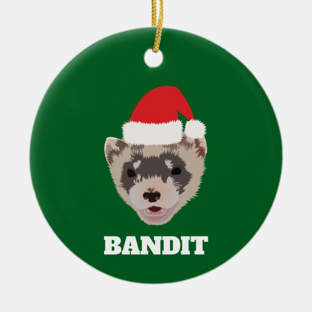 Personalised Christmas Ferret Ceramic Tree Decoration (Front)