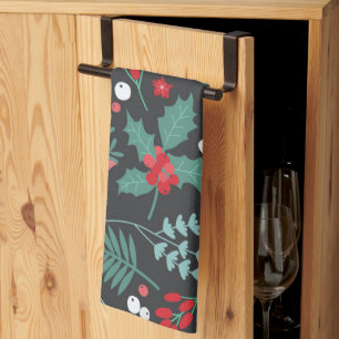 Personalised Christmas flower pattern family name Tea Towel