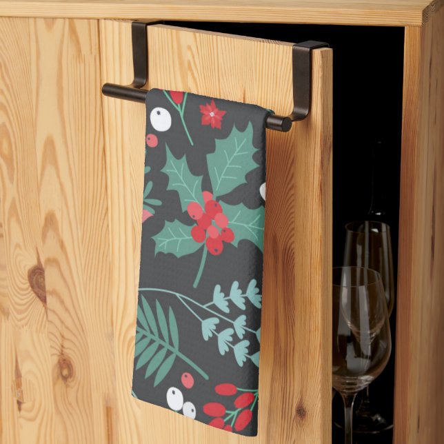 Personalised Christmas flower pattern family name Tea Towel (Thirds Fold)