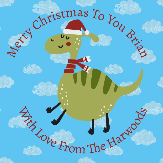 Personalised Christmas Flying Green Dinosaur Wrapping Paper (Creator Uploaded)