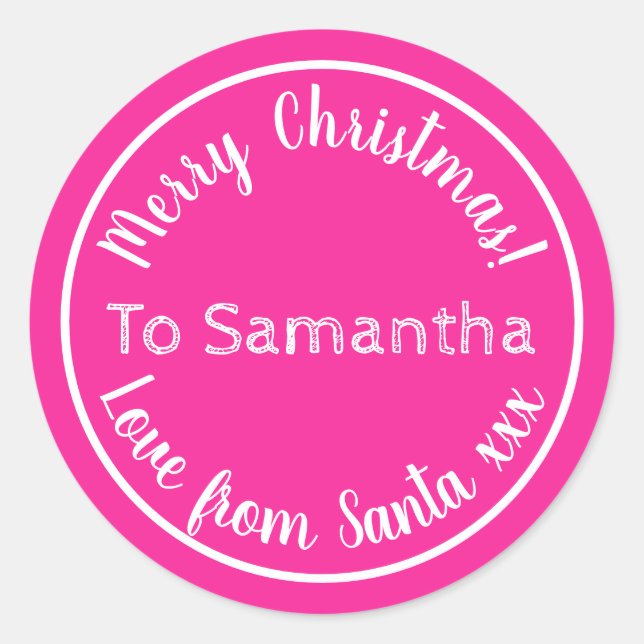 Personalised Christmas from Santa Hot Pink Classic Round Sticker (Front)