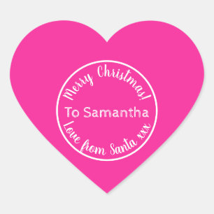 Personalised Christmas from Santa Hot Pink Heart Sticker