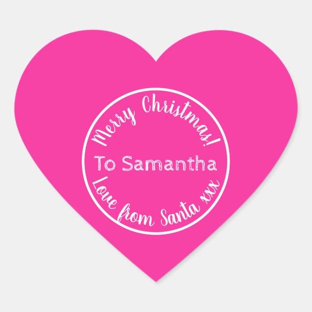 Personalised Christmas from Santa Hot Pink Heart Sticker (Front)