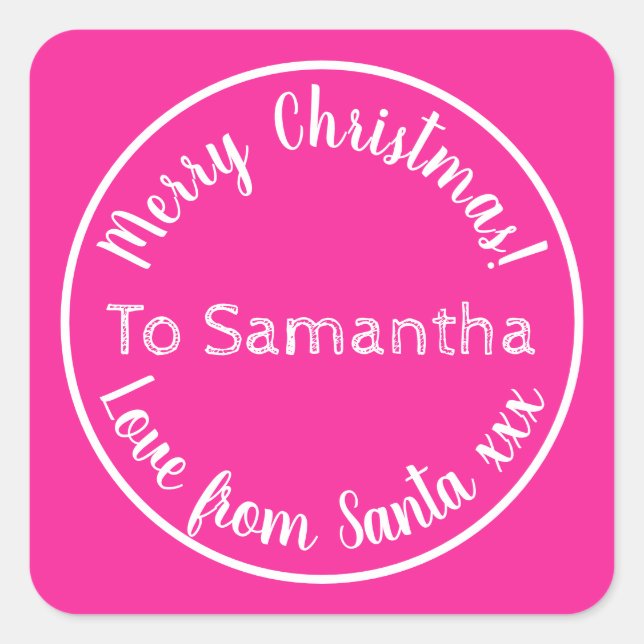 Personalised Christmas from Santa Hot Pink Square Sticker (Front)