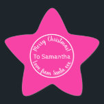 Personalised Christmas from Santa Hot Pink Star Sticker<br><div class="desc">Personalised Christmas design, - Cute typography design in trending hot pink with white stylish script typography. - It has the message “To Samantha Merry Christmas! Love from Santa xxx”. - To personalise, simply add your loved one's name by using the personalise this text box. Here you can also change the...</div>